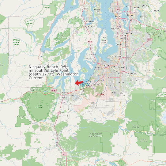 Map of Nisqually Reach, 0.5 mi south of Lyle Point (depth 177 ft), Washington Current Prediction Station