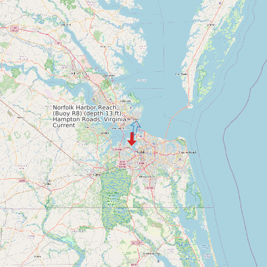 Norfolk Harbor Reach (Buoy R8) (depth 13 ft), Hampton Roads, Virginia Current map