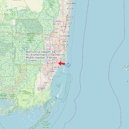 Norris Cut (depth 34 ft), Fishermans Channel, Miami Harbor, Florida Current map