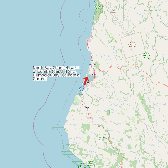 North Bay Channel, west of Eureka (depth 15 ft), Humboldt Bay, California Current map