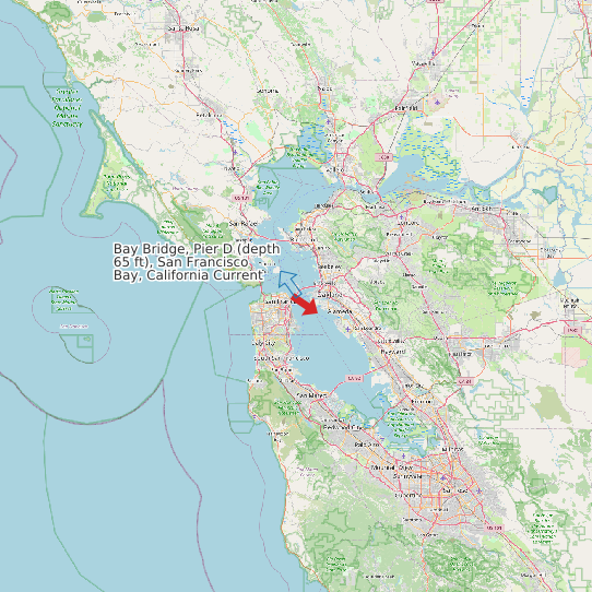 Map of Bay Bridge, Pier D (depth 65 ft), San Francisco Bay, California Current Prediction Station