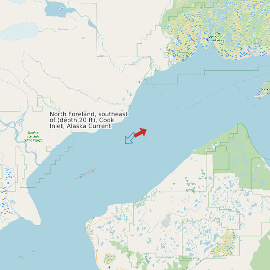 Map of North Foreland, southeast of (depth 20 ft), Cook Inlet, Alaska Current Prediction Station