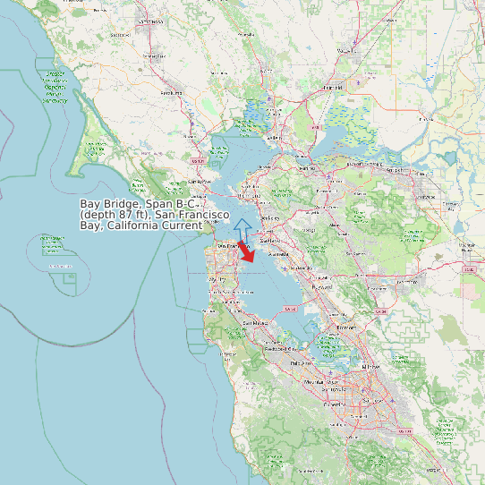 Map of Bay Bridge, Span B-C (depth 87 ft), San Francisco Bay, California Current Prediction Station