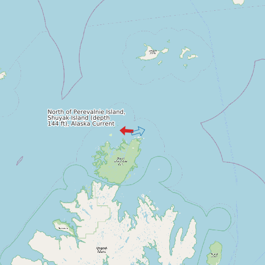 North of Perevalnie Island, Shuyak Island (depth 144 ft), Alaska Current map