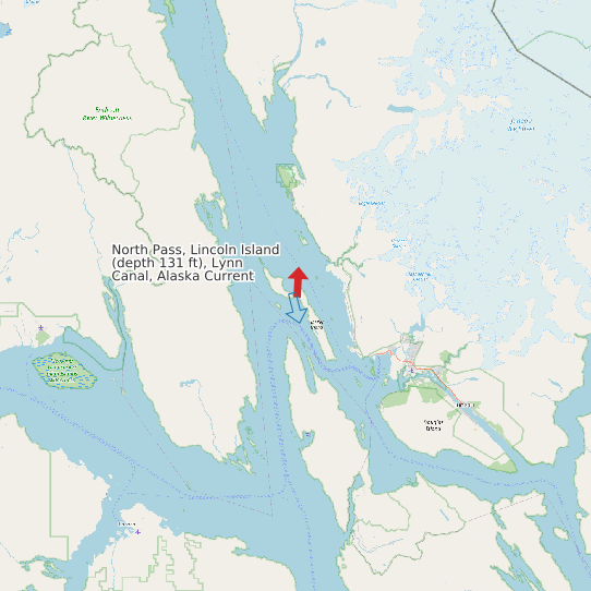 North Pass, Lincoln Island (depth 131 ft), Lynn Canal, Alaska Current map