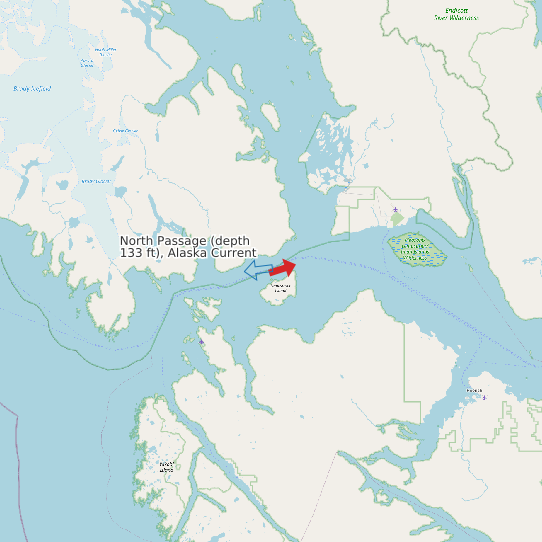 North Passage (depth 133 ft), Alaska Current map