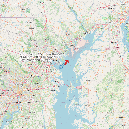 Map of North Point, 2.5 mi northeast of (depth 7 ft), Chesapeake Bay, Maryland Current Prediction Station
