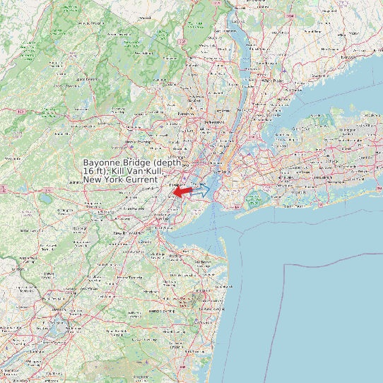Map of Bayonne Bridge (depth 16 ft), Kill Van Kull, New York Current Prediction Station