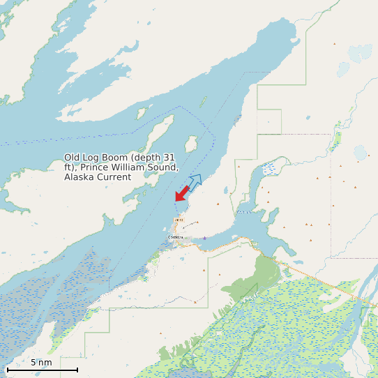 Map of Old Log Boom (depth 31 ft), Prince William Sound, Alaska Current Prediction Station