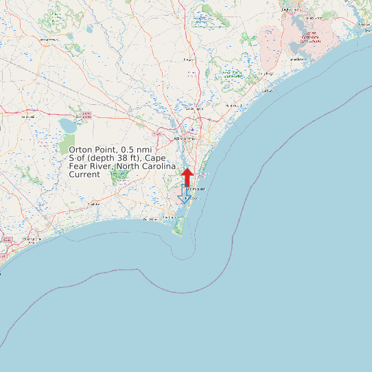 Orton Point, 0.5 nmi S of (depth 38 ft), Cape Fear River, North Carolina Current map