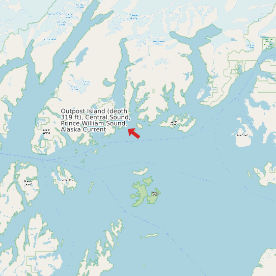 Outpost Island (depth 319 ft), Central Sound, Prince William Sound, Alaska Current map