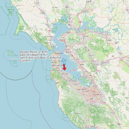 Map of Oyster Point, 2.8 mi east of (depth 8 ft), San Francisco Bay, California Current Prediction Station