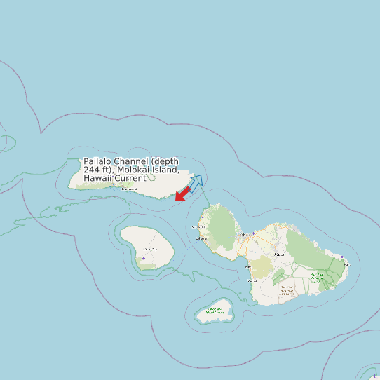 Pailalo Channel (depth 244 ft), Molokai Island, Hawaii Current map