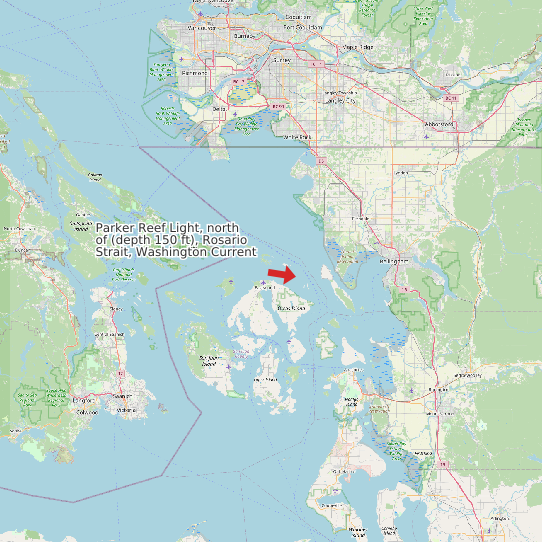 Map of Parker Reef Light, north of (depth 150 ft), Rosario Strait, Washington Current Prediction Station