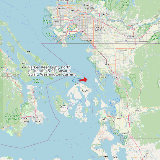 Map of Parker Reef Light, north of (depth 45 ft), Rosario Strait, Washington Current Prediction Station
