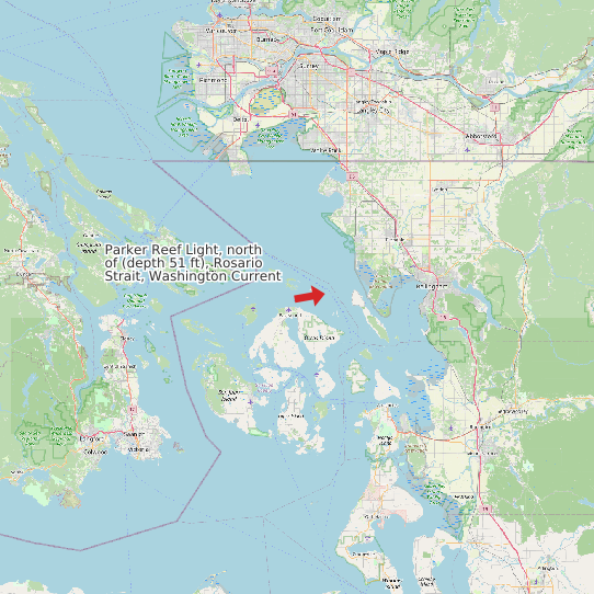 Map of Parker Reef Light, north of (depth 51 ft), Rosario Strait, Washington Current Prediction Station