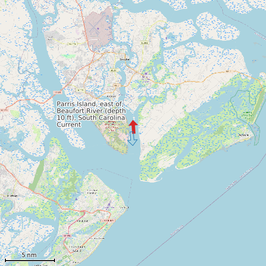 Map of Parris Island, east of, Beaufort River (depth 10 ft), South Carolina Current Prediction Station