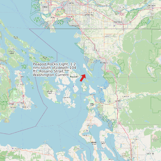 Map of Peapod Rocks Light, 1.2 nmi south of (depth 104 ft), Rosario Strait, Washington Current Prediction Station