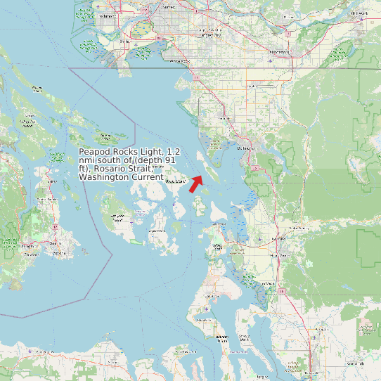 Map of Peapod Rocks Light, 1.2 nmi south of (depth 91 ft), Rosario Strait, Washington Current Prediction Station