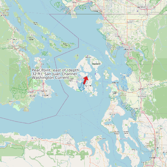 Map of Pear Point, east of (depth 32 ft), San Juan Channel, Washington Current Prediction Station