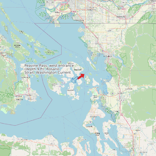 Map of Peavine Pass, west entrance (depth 9 ft), Rosario Strait, Washington Current Prediction Station
