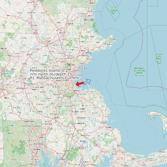 Map of Peddocks Island, 0.2 nmi north of (depth 25 ft), Massachusetts Current Prediction Station