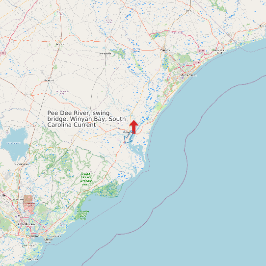 Map of Pee Dee River, swing bridge, Winyah Bay, South Carolina Current Prediction Station