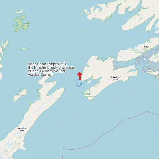 Map of Bear Cape (depth 251 ft), Hinchinbrook entrance, Prince William Sound, Alaska Current Prediction Station