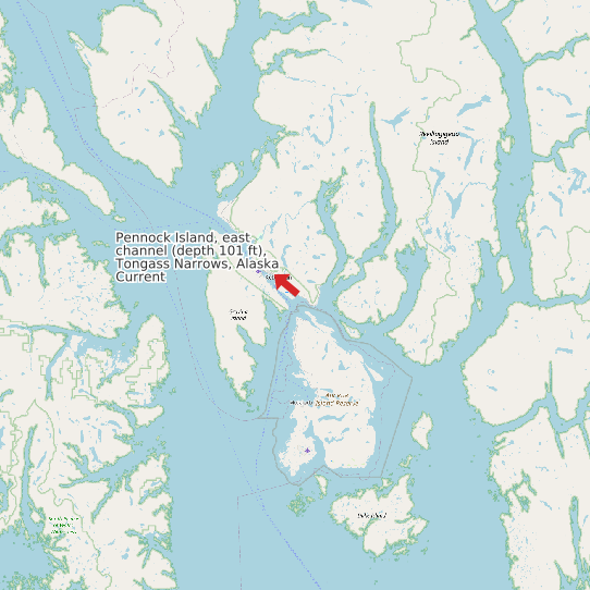 Map of Pennock Island, east channel (depth 101 ft), Tongass Narrows, Alaska Current Prediction Station