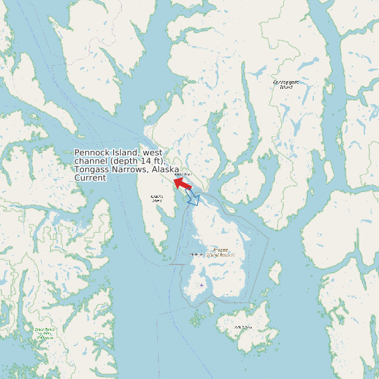 Pennock Island, west channel (depth 14 ft), Tongass Narrows, Alaska Current map