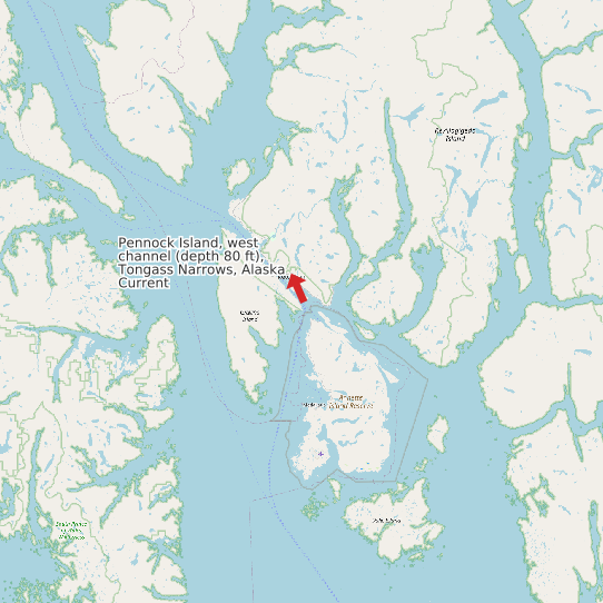 Map of Pennock Island, west channel (depth 80 ft), Tongass Narrows, Alaska Current Prediction Station