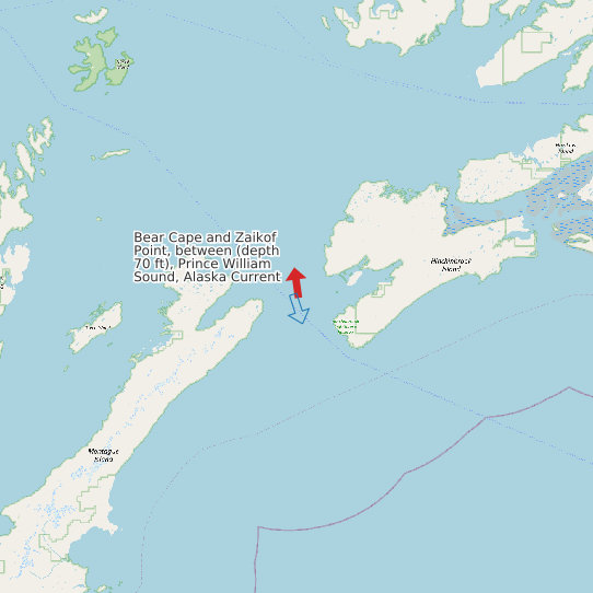 Bear Cape and Zaikof Point, between (depth 70 ft), Prince William Sound, Alaska Current map