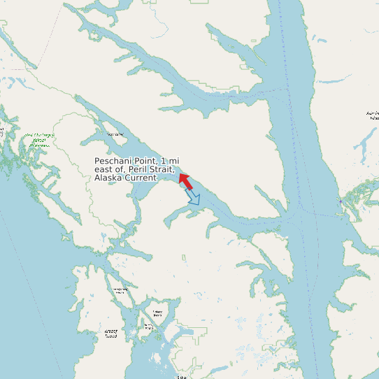 Map of Peschani Point, 1 mi east of, Peril Strait, Alaska Current Prediction Station
