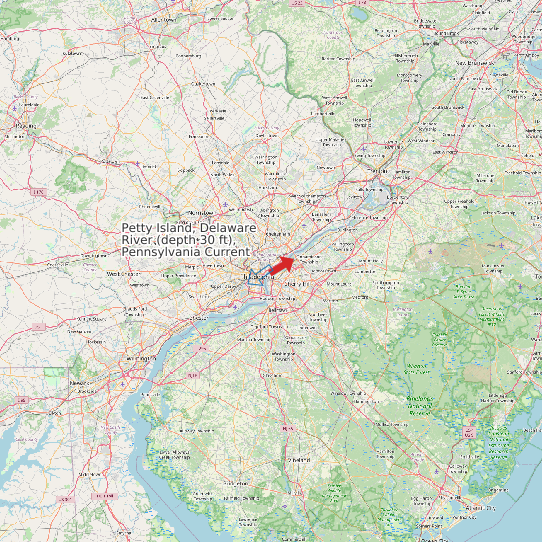 Map of Petty Island, Delaware River (depth 30 ft), Pennsylvania Current Prediction Station