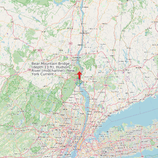 Bear Mountain Bridge (depth 13 ft), Hudson River (midchannel), New York Current map