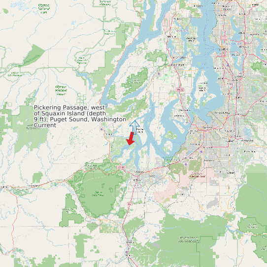 Map of Pickering Passage, west of Squaxin Island (depth 9 ft), Puget Sound, Washington Current Prediction Station