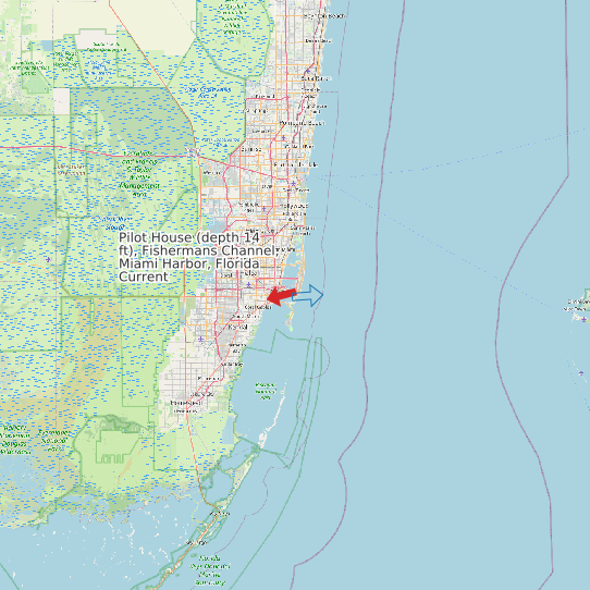 Map of Pilot House (depth 14 ft), Fishermans Channel, Miami Harbor, Florida Current Prediction Station