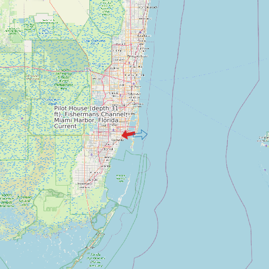 Pilot House (depth 31 ft), Fishermans Channel, Miami Harbor, Florida Current map