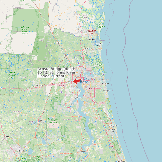 Map of Acosta Bridge (depth 15 ft), St. Johns River, Florida Current Prediction Station