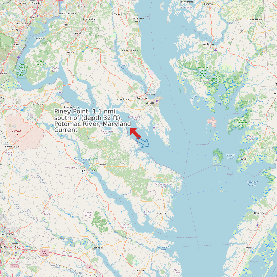 Map of Piney Point, 1.1 nmi south of (depth 32 ft), Potomac River, Maryland Current Prediction Station