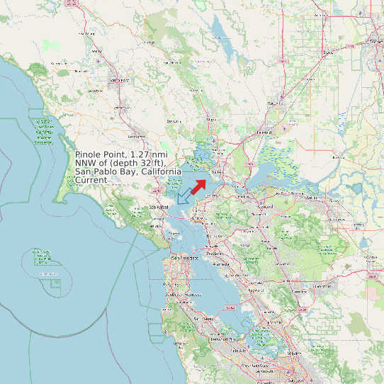 Map of Pinole Point, 1.27 nmi NNW of (depth 32 ft), San Pablo Bay, California Current Prediction Station