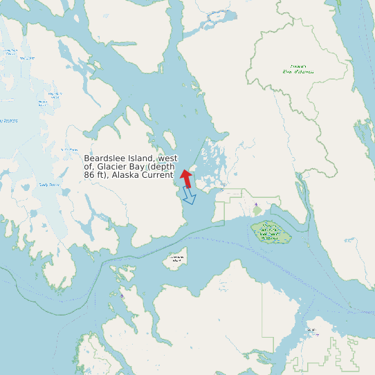 Map of Beardslee Island, west of, Glacier Bay (depth 86 ft), Alaska Current Prediction Station