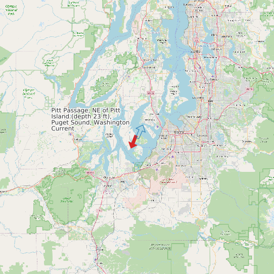 Pitt Passage, NE of Pitt Island (depth 23 ft), Puget Sound, Washington Current map