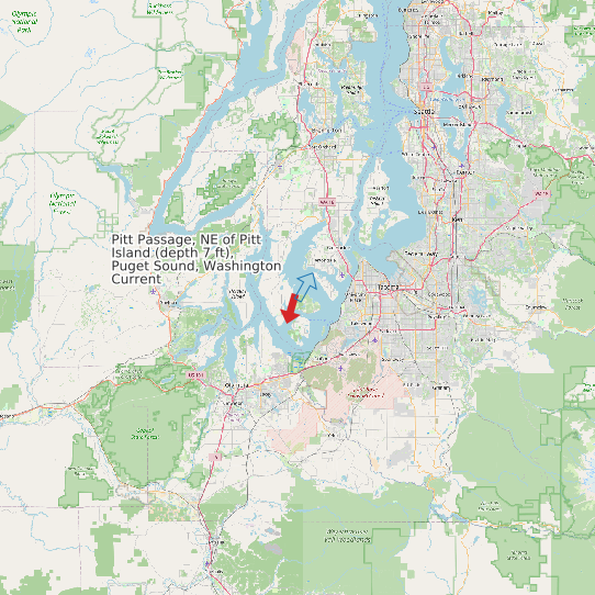 Map of Pitt Passage, NE of Pitt Island (depth 7 ft), Puget Sound, Washington Current Prediction Station