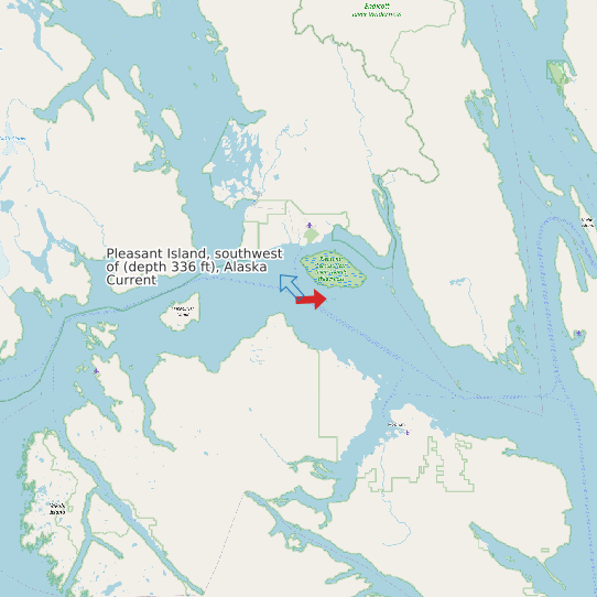 Map of Pleasant Island, southwest of (depth 336 ft), Alaska Current Prediction Station