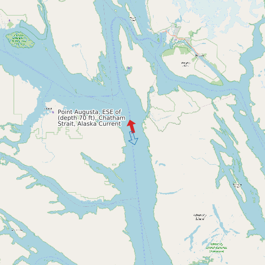 Map of Point Augusta, ESE of (depth 70 ft), Chatham Strait, Alaska Current Prediction Station