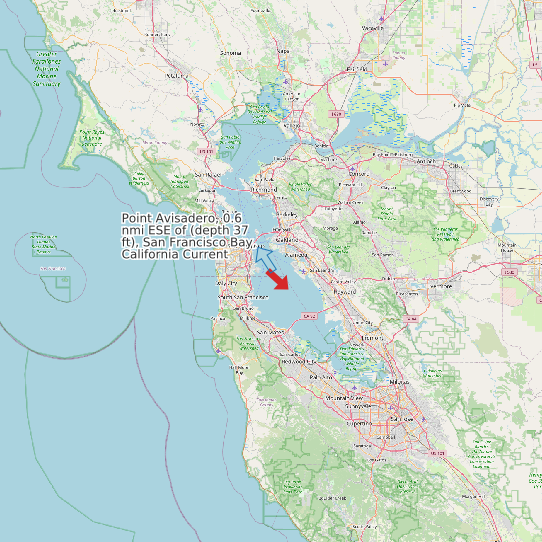 Point Avisadero, 0.6 nmi ESE of (depth 37 ft), San Francisco Bay, California Current map