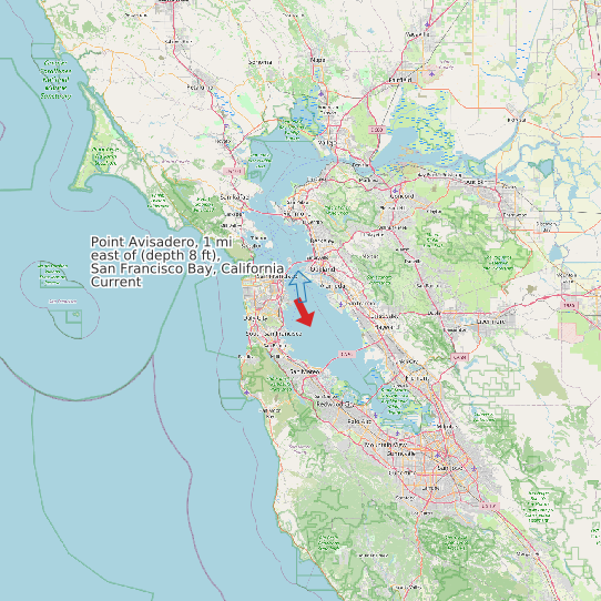 Map of Point Avisadero, 1 mi east of (depth 8 ft), San Francisco Bay, California Current Prediction Station