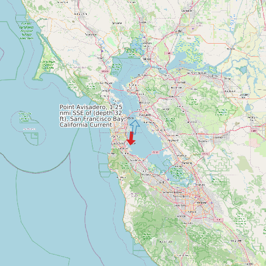 Map of Point Avisadero, 1.25 nmi SSE of (depth 32 ft), San Francisco Bay, California Current Prediction Station