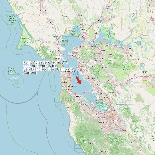 Map of Point Avisadero, 2 mi east of (depth 6 ft), San Francisco Bay, California Current Prediction Station